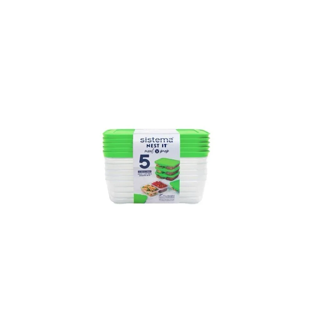 Sistema NEST IT Meal Prep Food Containers 29.4oz. Set Of 5 With Lids Green